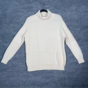 Nordstrom Womens Medium 100% Cashmere Ivory Knit 3D Patchwork Turtleneck Sweater